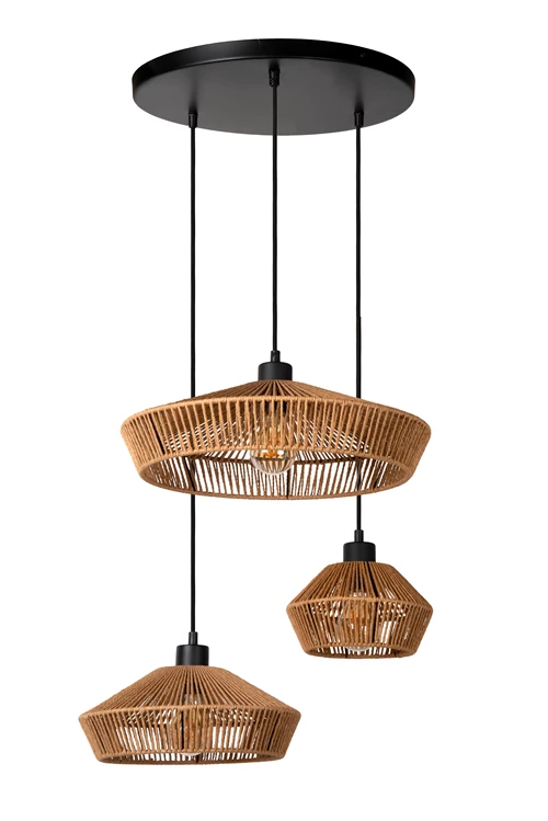 Lucide YUNKAI - Hanglamp - Ø 60 cm - 3xE27 - Naturel - uitgezet